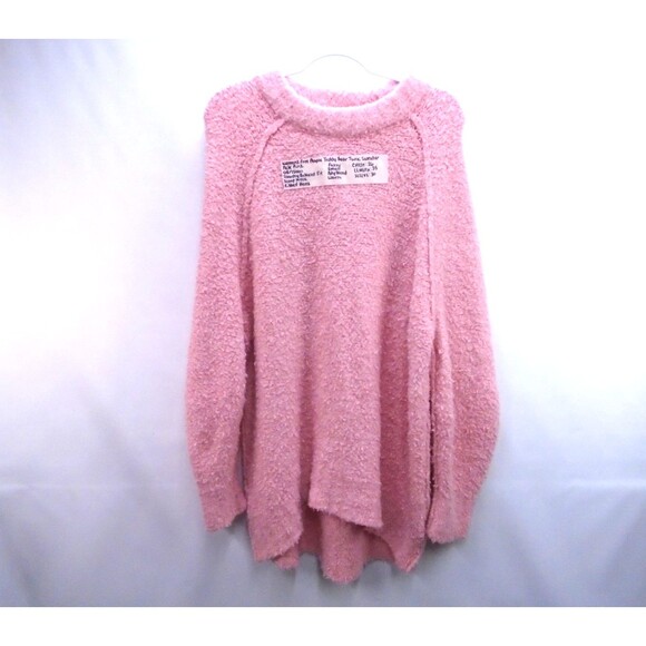 FREE PEOPLE Teddy Bear Tunic Sweater Womens Size S Oversized Pink  Fuzzy Relaxed - Picture 1 of 9